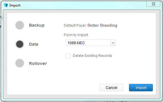 Tax-Print Import Screen