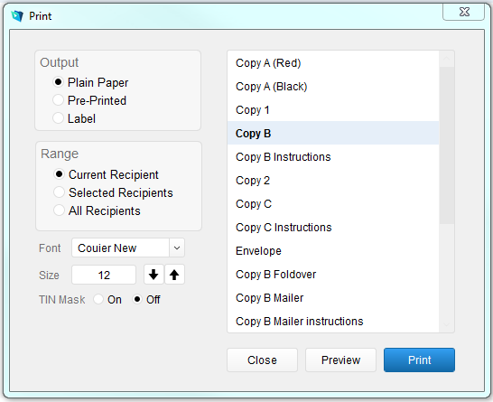 Tax-Print Print Dialog